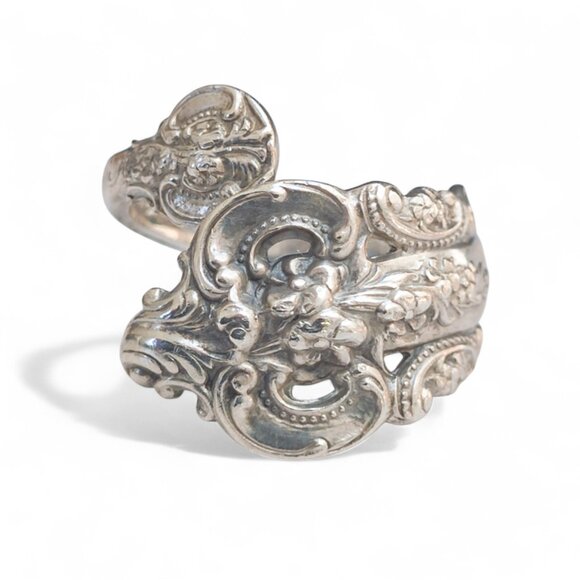 Sterling Silver Wallace “Grande Baroque” Spoon Ring | Adjustable to Size 8 - Picture 1 of 10